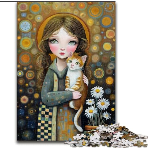 Puzzle 1000 Teile, Mädchen- und Katzen-Puzzle für Erwachsene, Familienaktivitätsspiel für Teenager, anspruchsvolles Denkspiel (Größe 50x75cm) von WGLINGX