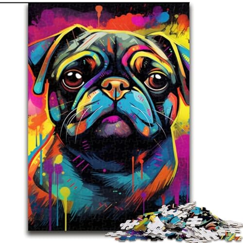 Puzzle 1000 Teile, Mops-Graffiti, Puzzle für Erwachsene, 1000 Teile, Familienspaß zum Basteln, perfekt für Geburtstage, Feiertage (Größe 38x26cm) von WGLINGX