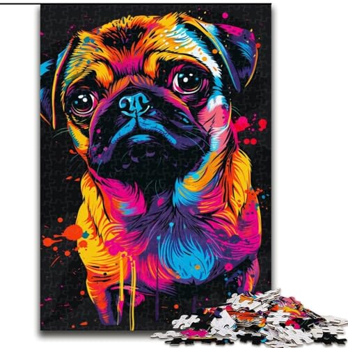 Puzzle 1000 Teile, Mops-Hund, Kunstkarton, Puzzle, Spielzeug, Geschenk, pädagogisch wertvoll, intellektuell, entspannend, lustiges Familienspiel (Größe 26x38cm) von WGLINGX