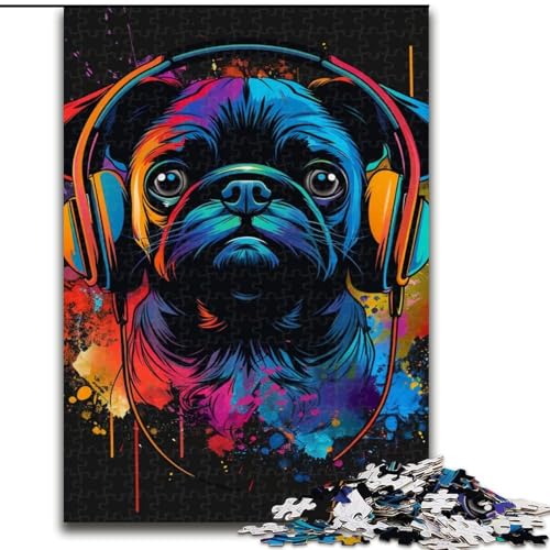Puzzle 1000 Teile, Mops-Hundekunst, Holzpuzzle, Spielzeug, Geschenk, pädagogisches, intellektuelles, entspannendes, lustiges Familienspiel (Größe 50x75cm) von WGLINGX