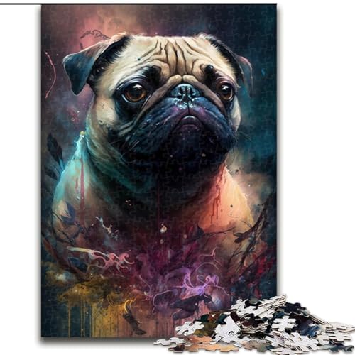 Puzzle 1000 Teile, Mops-Malerei, Holzpuzzle, Spielzeug, Geschenk, pädagogisches, intellektuelles, entspannendes Familienspiel (Größe 50x75cm) von WGLINGX