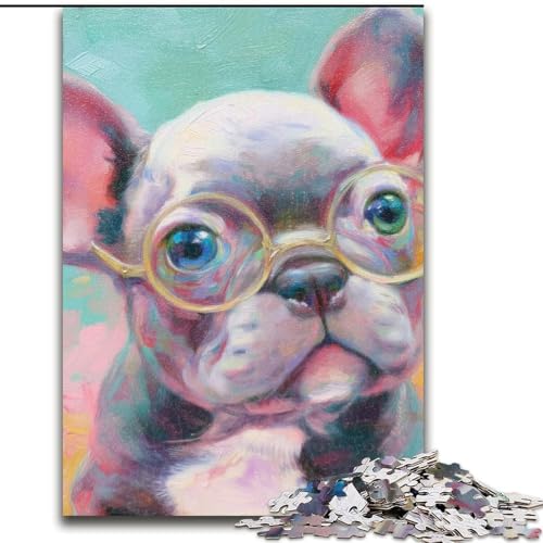 Puzzle 1000 Teile, Mops mit Brille, Puzzle für Erwachsene, Familienaktivitätsspiel für Teenager, anspruchsvolles Denkspiel (Größe 50x75cm) von WGLINGX