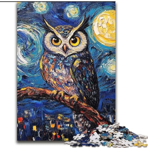 Puzzle 1000 Teile, Nachthimmel-Eule, Puzzle für Erwachsene, Familienaktivitätsspiel für Teenager, anspruchsvolles Denkspiel (Größe 26x38cm) von WGLINGX