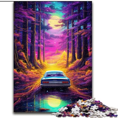 Puzzle 1000 Teile, Neonauto in der Natur, Holzpuzzle, DIY-Heimdekoration, Denksportspiel für Teenager (Größe 26x38cm) von WGLINGX
