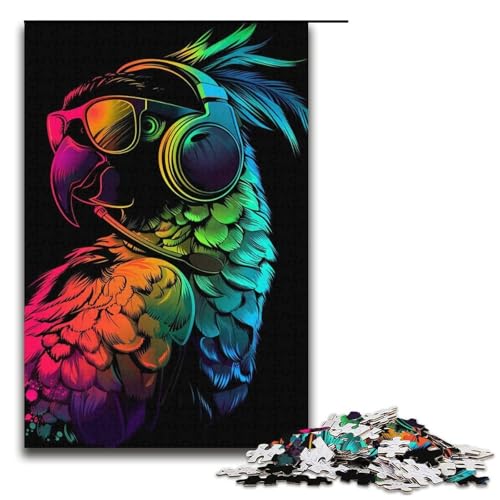 Puzzle 1000 Teile, Papagei mit Sonnenbrille, Puzzle für Erwachsene, Papppuzzle für Familienspaß und Spieleabend (Größe 38 x 26 cm) von WGLINGX