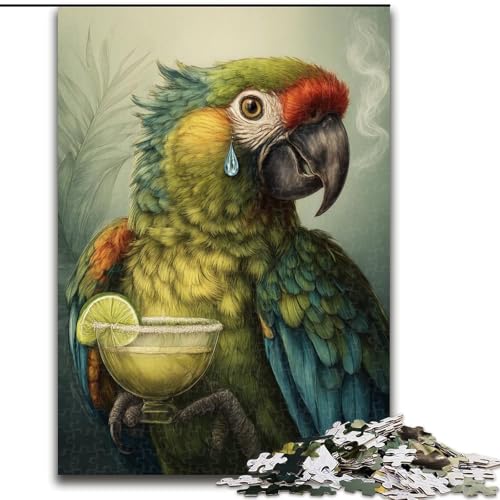 Puzzle 1000 Teile, Papagei trinkt Kaffee, 1000 Teile, Puzzle-Geschenke, anspruchsvolles DIY-Denkspiel, interaktives Familienspiel (Größe 26x38cm) von WGLINGX