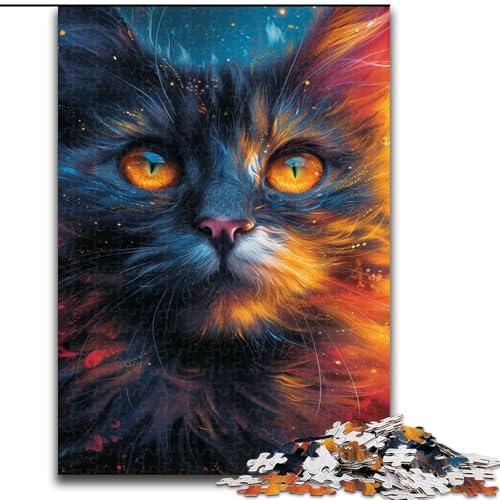 Puzzle 1000 Teile, Psychedelic Art Cat, Holzpuzzle, DIY-Heimdekoration, Denksportspiel für Teenager (Größe 26x38cm) von WGLINGX