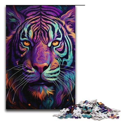 Puzzle 1000 Teile, Psychedelic Art Tiger, Puzzle für Erwachsene, Kartonpuzzle, anspruchsvolles Spiel, 14,96 x 10,24 Zoll von WGLINGX