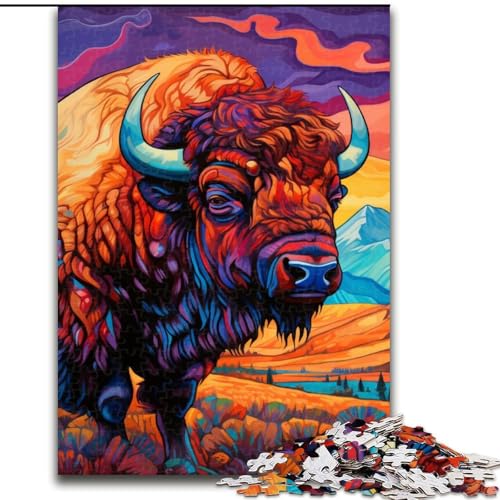 Puzzle 1000 Teile, Psychedelic Buffalo, Puzzle 1000 Teile für Erwachsene, entwickelt Hand-Auge-Koordinationsfähigkeiten, (Größe 50x75cm) von WGLINGX