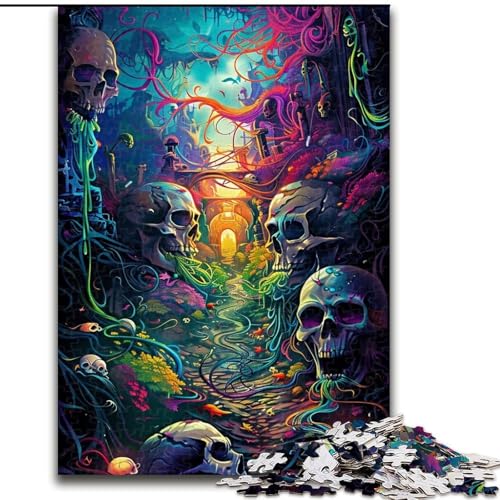 Puzzle 1000 Teile, Psychedelic Skull Road, Holzpuzzle, DIY-Heimdekor, Denksportspiel für Teenager (Größe 26x38cm) von WGLINGX