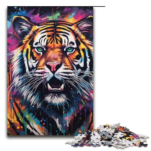 Puzzle 1000 Teile, Psychedelic Tiger, Puzzle für Erwachsene, Kartonpuzzle, anspruchsvolles Spiel, 14,96 x 10,24 Zoll von WGLINGX