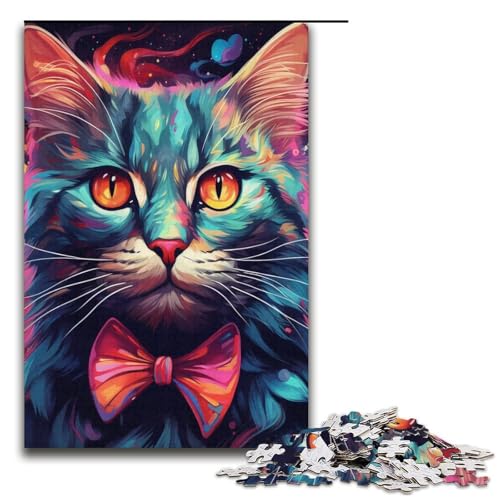 Puzzle 1000 Teile, Psychedelische Katze im Anzug, Puzzle für Erwachsene, Papppuzzle, anspruchsvolles Spiel, 14,96 x 10,24 Zoll von WGLINGX