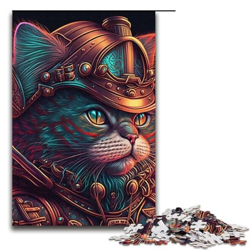 Puzzle 1000 Teile, Psychedelischer Katzenkrieger, Puzzle für Erwachsene, Papppuzzle, anspruchsvolles Spiel, 14,96 x 10,24 Zoll von WGLINGX
