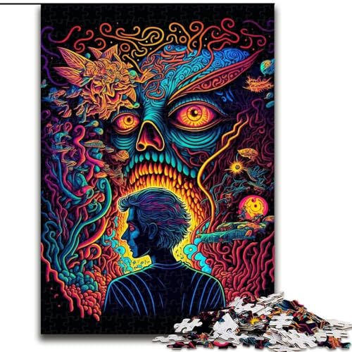 Puzzle 1000 Teile, Psychedelischer Totenkopf, Papppuzzle, Spielzeug, Geschenk, pädagogisches, intellektuelles, entspannendes Familienspiel (Größe 26x38cm) von WGLINGX