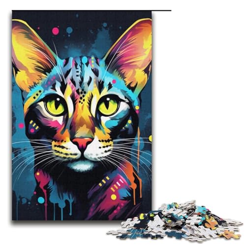 Puzzle 1000 Teile, Psychedelisches Katzenkunst-Graffiti-Puzzle für Erwachsene, Kartonpuzzle, anspruchsvolles Spiel, 14,96 x 10,24 Zoll von WGLINGX