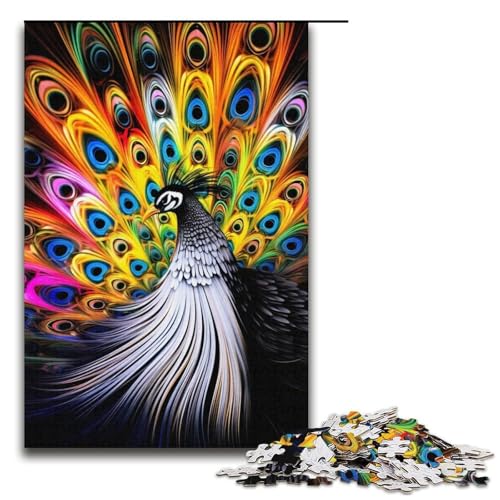 Puzzle 1000 Teile, Psychedelisches Pfauenpuzzle für Erwachsene, Papppuzzle, anspruchsvolles Spiel, 14,96 x 10,24 Zoll von WGLINGX
