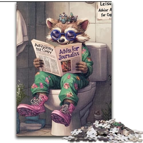 Puzzle 1000 Teile, Raccoon Go Toilet, Unmögliches Puzzle für Erwachsene, Lernspiel, Herausforderungsspielzeug (Größe 26x38cm) von WGLINGX
