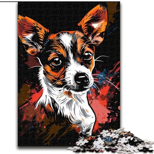 Puzzle 1000 Teile, Rattenterrier-Hund, Kunstkarton, Puzzle, Spielzeug, Geschenk, pädagogisches, intellektuelles, entspannendes Familienspiel (Größe 26x38cm) von WGLINGX