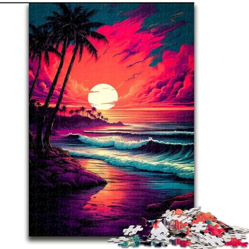 Puzzle 1000 Teile, Retro-Strand-Sonnenuntergang, Puzzle 1000 Teile für Erwachsene, perfekt für Teenager und Familien, Größe 50x75cm von WGLINGX