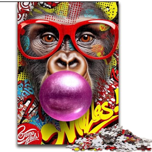 Puzzle 1000 Teile, Schimpansen-Graffiti-Puzzle für Erwachsene, Familienaktivitätsspiel für Teenager, anspruchsvolles Denkspiel (Größe 26x38cm) von WGLINGX