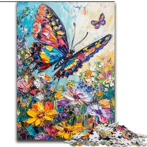 Puzzle 1000 Teile, Schmetterling auf den Blumen, Puzzle für Erwachsene, 1000-teilige Geschenkidee für die Feiertage, humorvolles Kunstwerk, detailliertes Kunstwerk (Größe 50x75cm) von WGLINGX