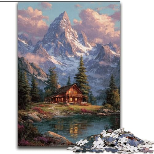 Puzzle 1000 Teile, Schönes Blockhaus-Holzpuzzle für Erwachsene, interaktives Familienspiel, Denksportaufgabe, Geschenk, Lernspielzeug (Größe 50x75cm) von WGLINGX