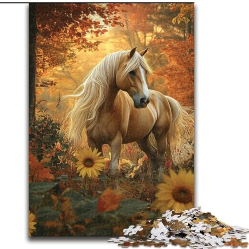 Puzzle 1000 Teile, Sonnenblumenpferd, Holzpuzzle für Erwachsene, interaktives Familienspiel, Denksportaufgabe, Geschenk, Lernspielzeug (Größe 50x75cm) von WGLINGX