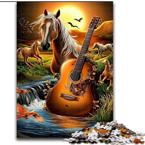 Puzzle 1000 Teile, Sonnenuntergangsgitarre, Holzpuzzle für Erwachsene, interaktives Familienspiel, Denksportaufgabe, Geschenk, Lernspielzeug (Größe 50x75cm) von WGLINGX