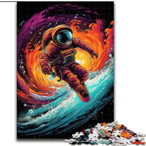 Puzzle 1000 Teile, Surfende Astronauten, Holzpuzzle, DIY-Heimdekoration, Denksportspiel für Teenager (Größe 26x38cm) von WGLINGX