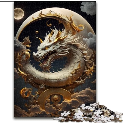 Puzzle 1000 Teile, Tapferer Drache, Holzpuzzle, Spielzeug, Geschenk, pädagogisches, intellektuelles, entspannendes Familienspiel (Größe 50x75cm) von WGLINGX