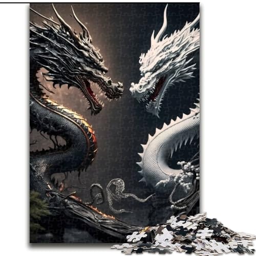 Puzzle 1000 Teile, Tapferer Drache, Holzpuzzle, Spielzeug, Geschenk, pädagogisches, intellektuelles, entspannendes Familienspiel (Größe 50x75cm) von WGLINGX