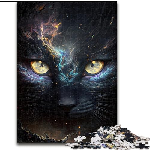 Puzzle 1000 Teile, Tieruniversum, Schwarze Katze, Holzpuzzle, Spielzeug, Geschenk, pädagogisches, intellektuelles, entspannendes Familienspiel (Größe 50x75cm) von WGLINGX