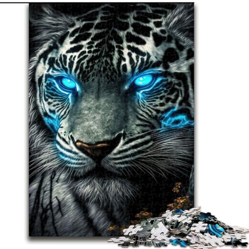 Puzzle 1000 Teile, Tiger mit blauen Augen, Holzpuzzle, Spielzeug, Geschenk, pädagogisches, intellektuelles, entspannendes Familienspiel (Größe 50x75cm) von WGLINGX