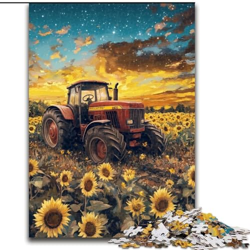 Puzzle 1000 Teile, Traktor in einem Sonnenblumenfeld, Puzzle für Erwachsene, Familienaktivitätsspiel für Teenager, anspruchsvolles Denkspiel (Größe 26x38cm) von WGLINGX