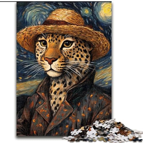 Puzzle 1000 Teile, Van Gogh Leopard, Holzpuzzle, DIY-Heimdekoration, Denksportspiel für Teenager (Größe 26x38cm) von WGLINGX