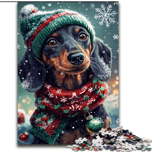 Puzzle 1000 Teile, Weihnachtsdackel, 1000-teiliges Puzzle, anspruchsvolles Denkspiel für Teenager, perfekt als Heimdekoration oder Geschenk (Größe 50x75cm) von WGLINGX