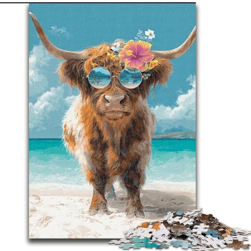 Puzzle 1000 Teile, Yak mit Brille, Holzpuzzle für Erwachsene, interaktives Familienspiel, Denksportaufgabe, Geschenk, Lernspielzeug (Größe 50x75cm) von WGLINGX