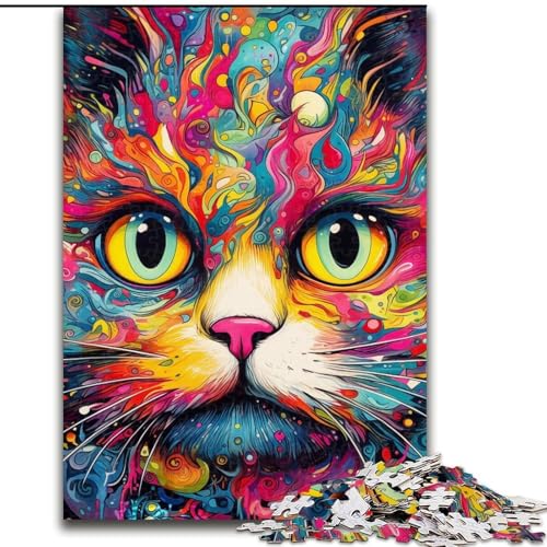 Puzzle 1000 Teile, buntes Tier-Katzen-Puzzle aus Pappe, Spielzeug, Geschenk, pädagogisches, intellektuelles, entspannendes Familienspiel (Größe 26x38cm) von WGLINGX