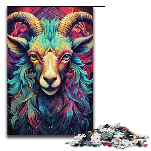 Puzzle 1000 Teile, buntes Ziegenpuzzle für Erwachsene, Kartonpuzzle, anspruchsvolles Spiel (Größe 38 x 26 cm) von WGLINGX