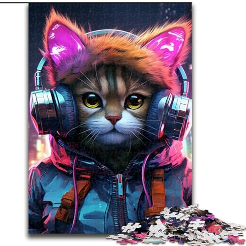 Puzzle 1000 Teile, farbenfrohe Kunstkatze, 1000-teiliges Puzzle, Spaß für die ganze Familie, Basteln, perfekt für Geburtstage, Feiertage (Größe 26x38cm) von WGLINGX