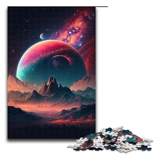 Puzzle 1000 Teile, farbenfrohes Planeten-Berge-Puzzle für Erwachsene, Holzpuzzle, anspruchsvolles Spiel (Größe 50 x 75 cm) von WGLINGX