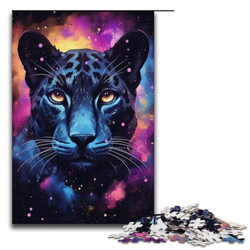 Puzzle 1000 Teile, farbenfrohes schwarzes Leoparden-Puzzle für Erwachsene, Kartonpuzzle, anspruchsvolles Spiel (Größe 38 x 26 cm) von WGLINGX