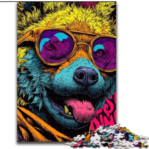 Puzzle 1000 Teile, modischer Hund, 1000 Teile, Puzzle-Geschenke, anspruchsvolles DIY-Denkspiel, interaktives Familienspiel (Größe 26x38cm) von WGLINGX