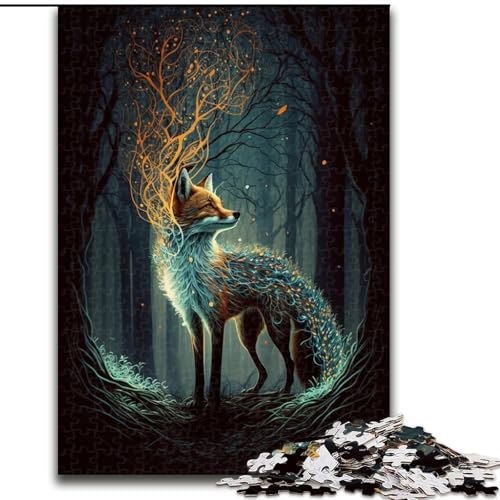 Puzzle 1000 Teile, niedlicher Kunstfuchs, Holzpuzzle, DIY-Heimdekoration, Denksportspiel für Teenager (Größe 26x38cm) von WGLINGX