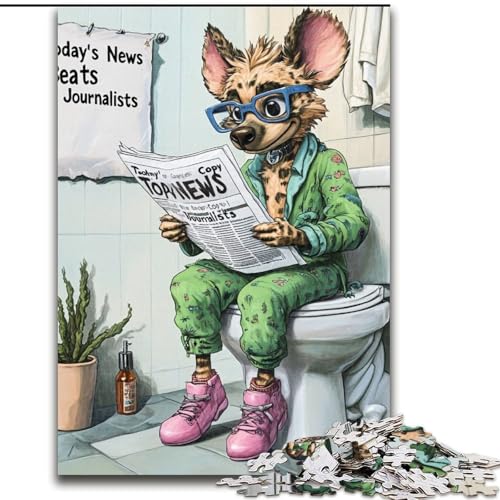 Puzzle 1000 Teile „Hyena Go Toilet“ Holzpuzzle für Teenager und Familienspaß, (Größe 50x75cm) von WGLINGX