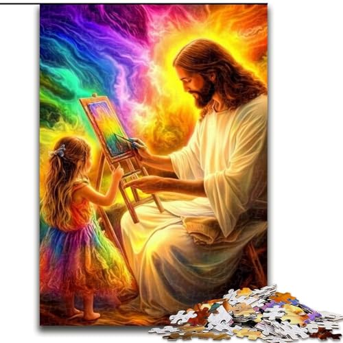 Puzzle 1000 Teile „Jesus und das kleine Mädchen“, 1000-teiliges Puzzle für Erwachsene, ideal für Familienspaß Feiertage, Geburtstage (Größe 50x75cm) von WGLINGX