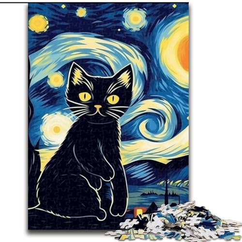 Puzzle 1000 Teile „Katze unter dem Nachthimmel“, Puzzle für Erwachsene, Familienaktivitätsspiel für Teenager, anspruchsvolles Denkspiel (Größe 50x75cm) von WGLINGX