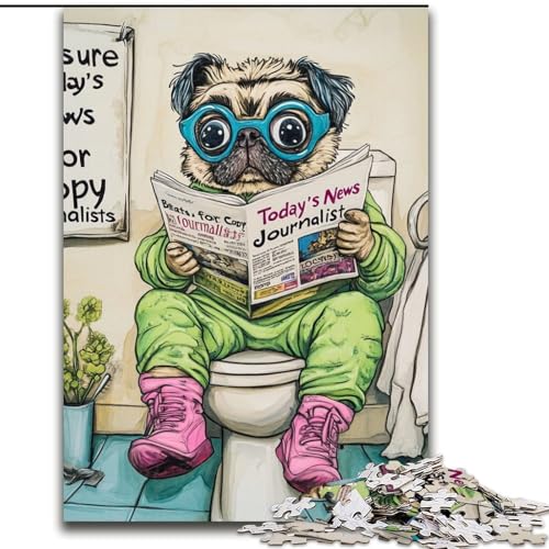 Puzzle 1000 Teile „Pug Go Toilet“ Puzzle für Erwachsene, interaktives Familienspiel, Gehirn-Herausforderungsgeschenk (Größe 26x38cm) von WGLINGX