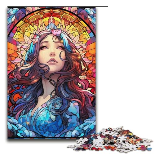Puzzle 1000 Teile Buntglas Anime-Mädchen Puzzle für Erwachsene Kartonpuzzle Herausforderndes Spiel 14,96x10,24 Zoll von WGLINGX