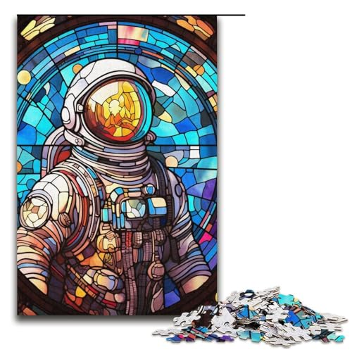 Puzzle 1000 Teile Buntglas-Astronauten-Puzzle für Erwachsene, Kartonpuzzle, anspruchsvolles Spiel, 14,96 x 10,24 Zoll von WGLINGX